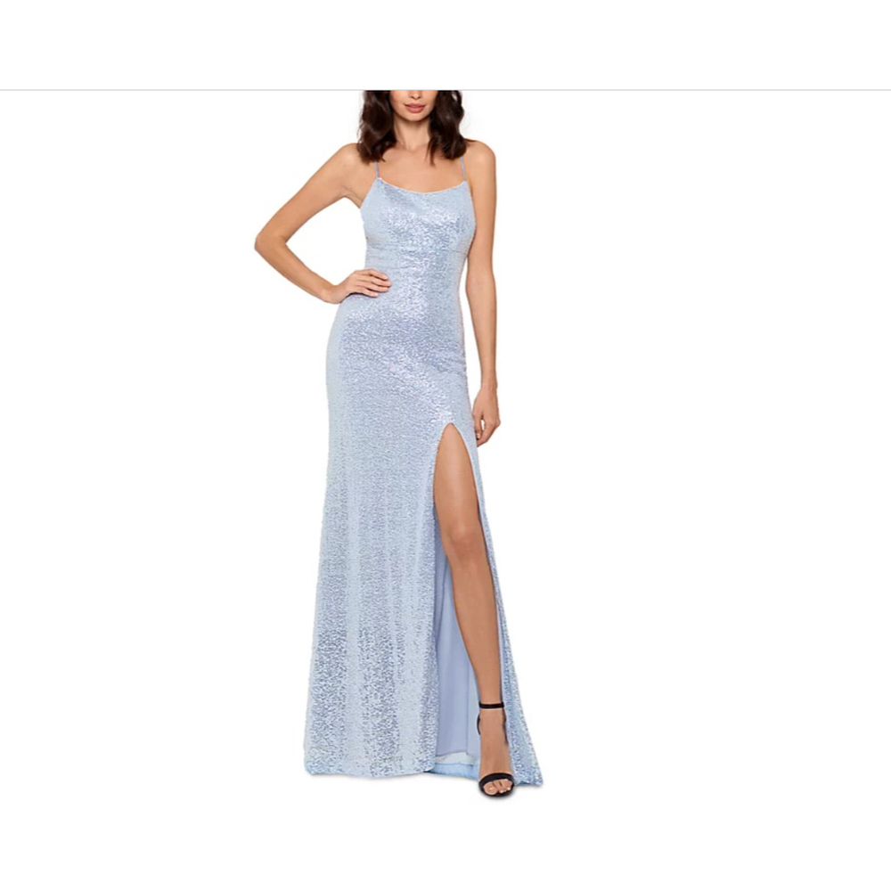 Betsy & Adam Ice Blue Silver Sequin Formal Gown, 4